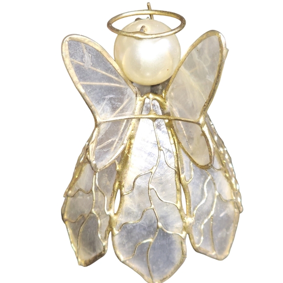 Vintage Lot of Three Glass & Capiz Shell Angels & Bird Christmas Tree Ornaments - Picture 11 of 14